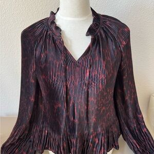 DKNY Black and Red Pleated Blouse